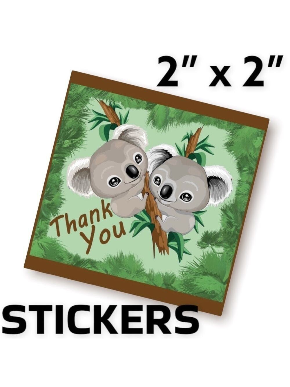 200 (2x2 Inch) Square Stickers, Koala Bears High Gloss, Thank You